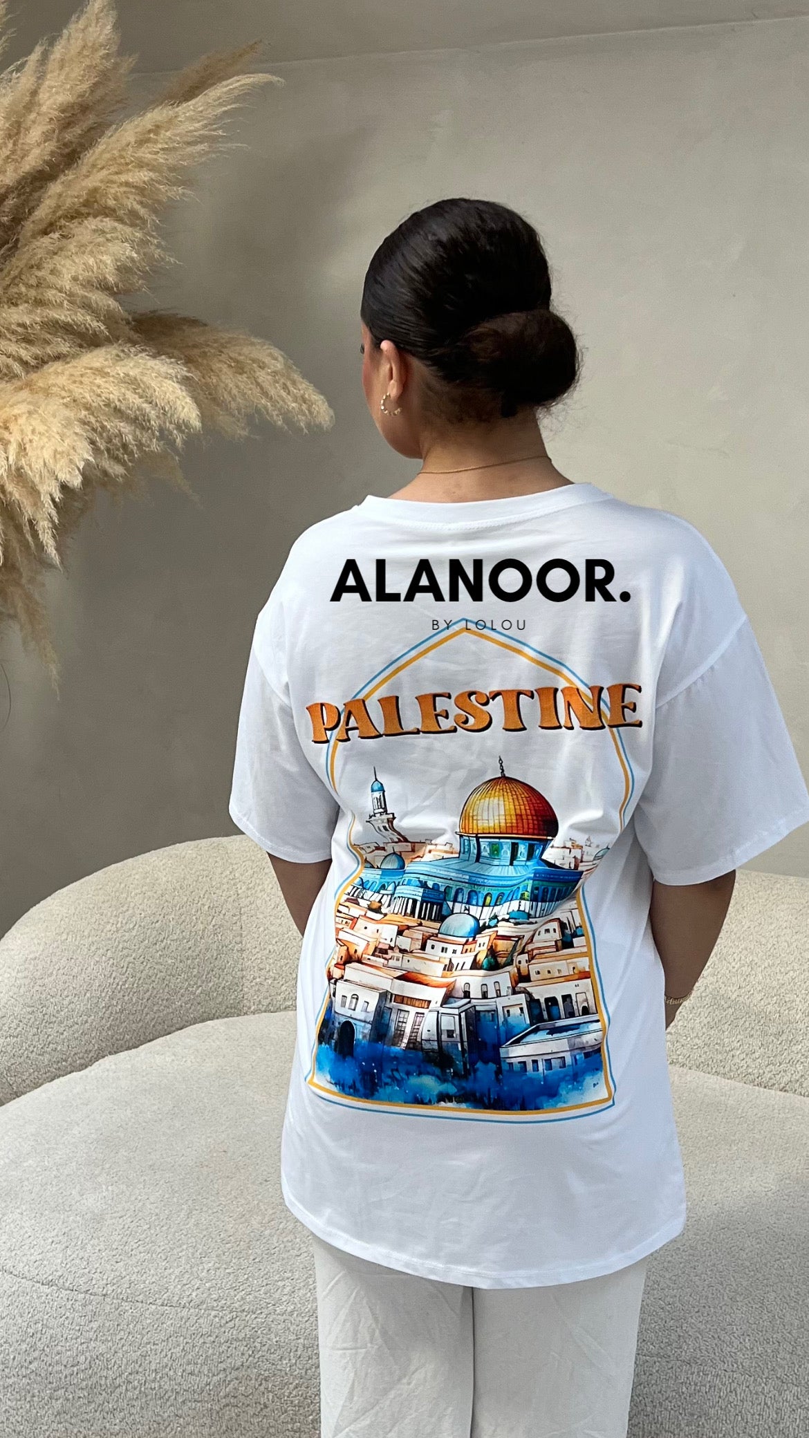 CAMISETA OVERSIZE PALESTINE BLANCA