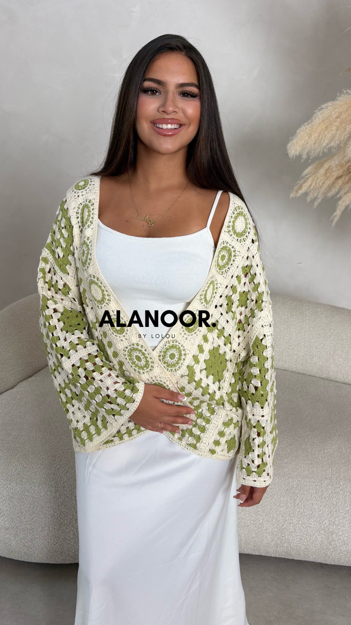 cardigan corto crochet verde