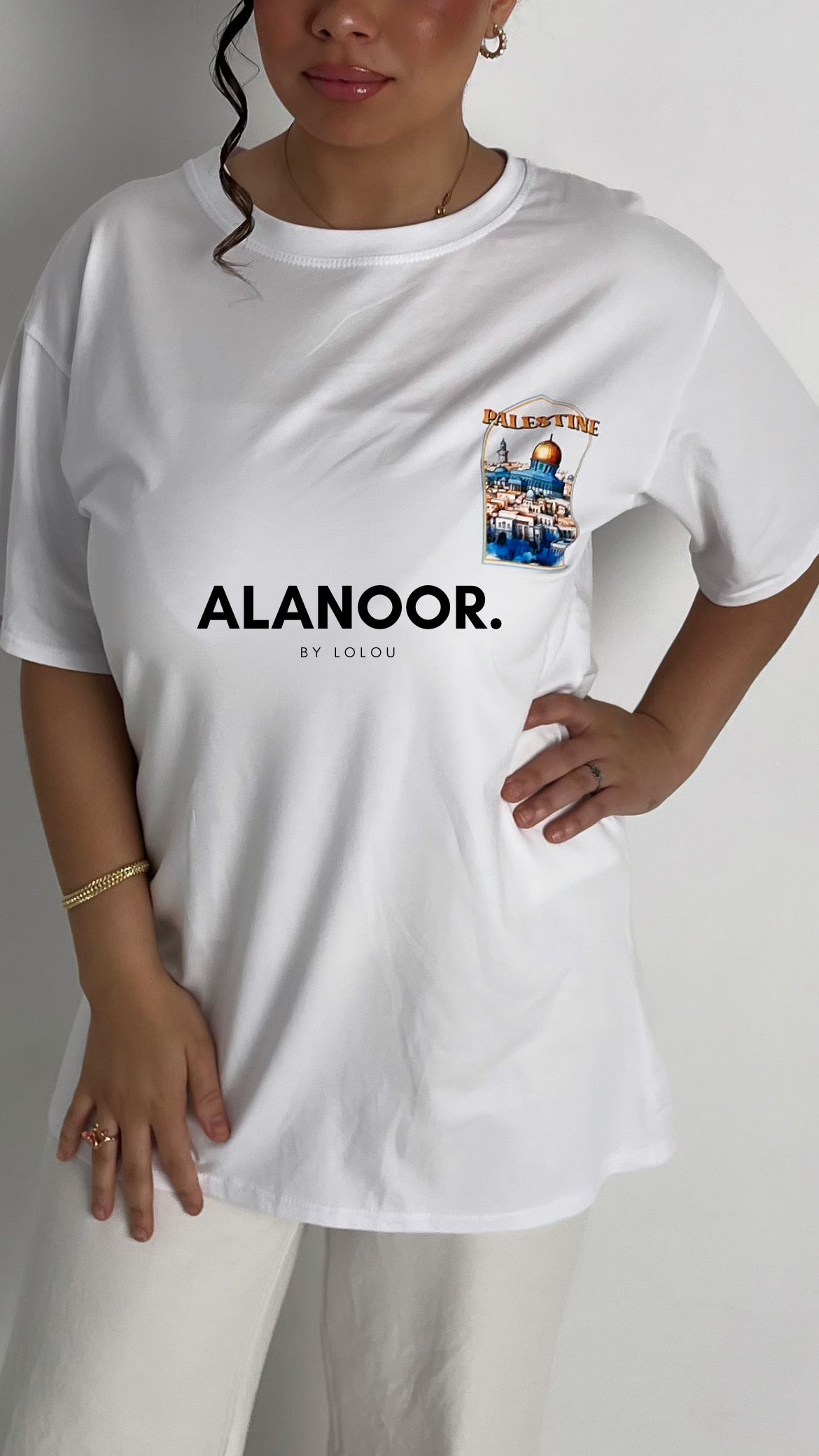 CAMISETA OVERSIZE PALESTINE BLANCA
