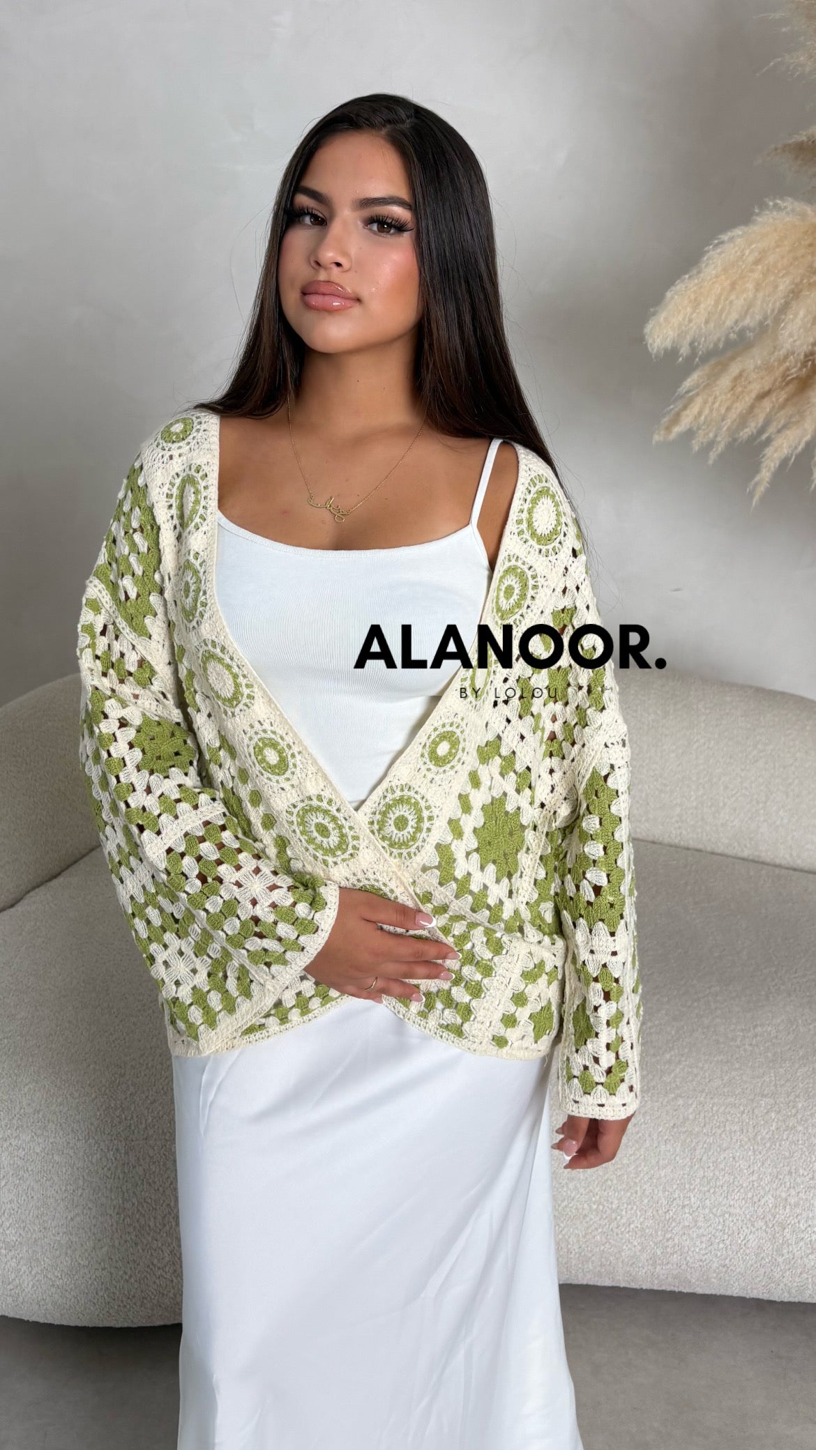 cardigan corto crochet verde