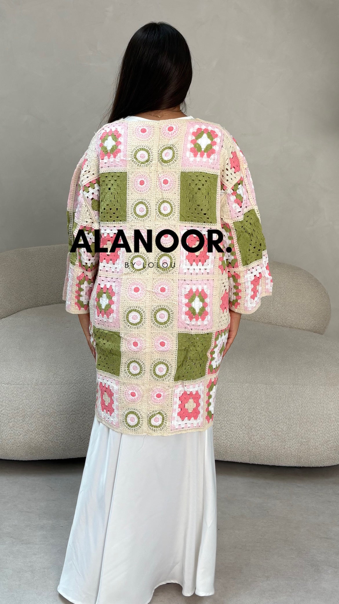 Cardigan largo Crochet en verde Rosa