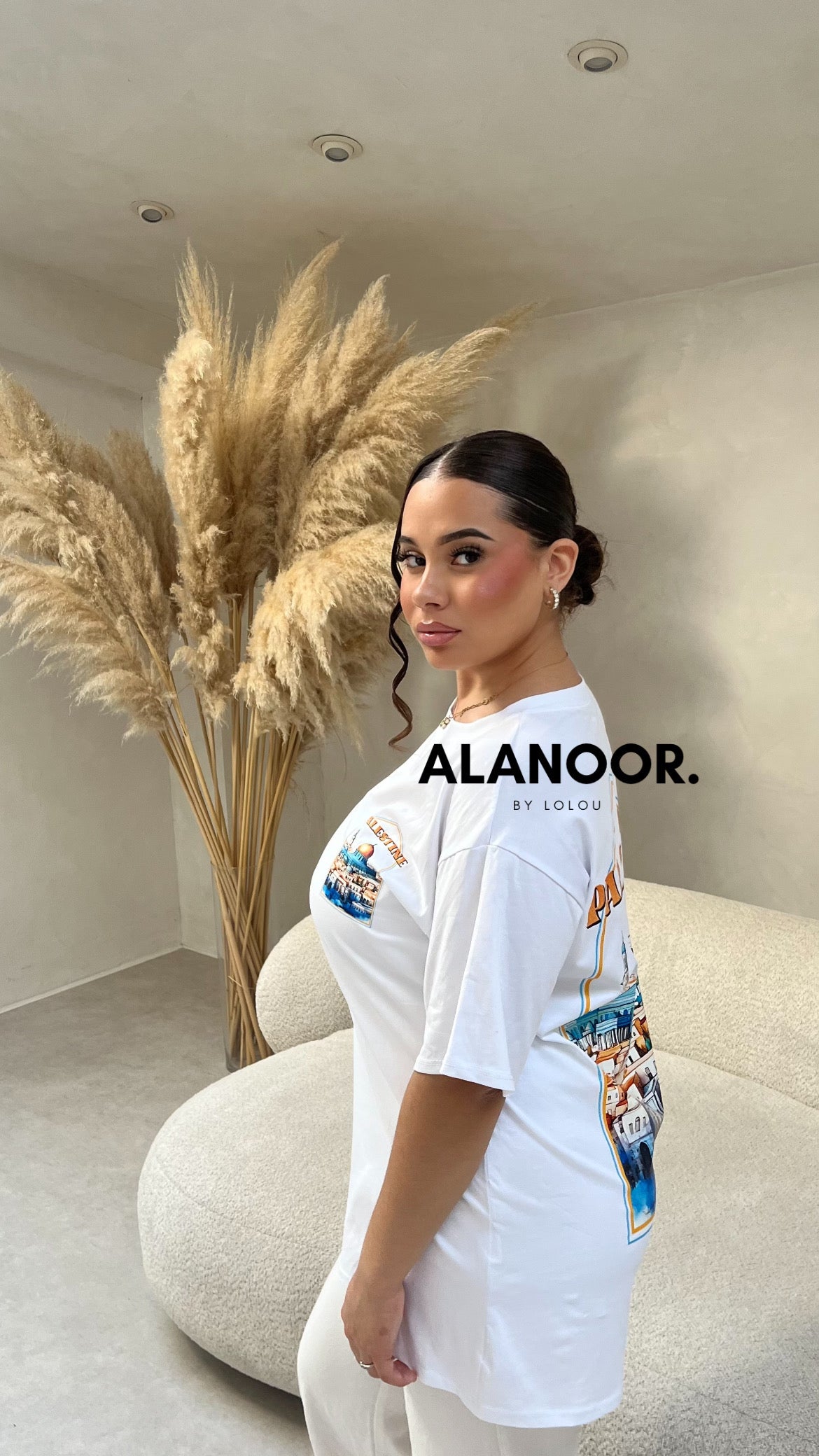 CAMISETA OVERSIZE PALESTINE BLANCA