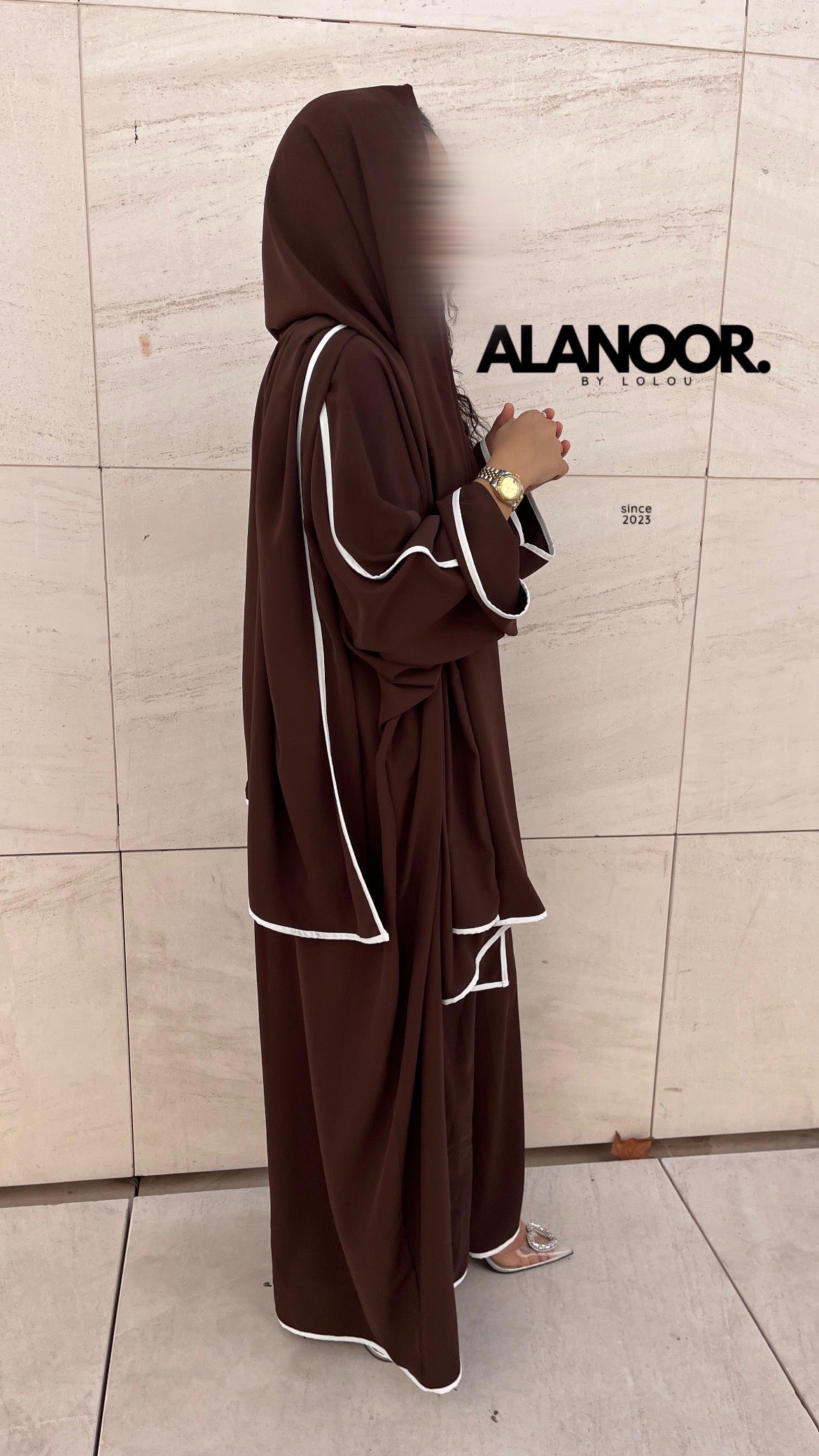 Abaya Raihan 3 piezas Marrón