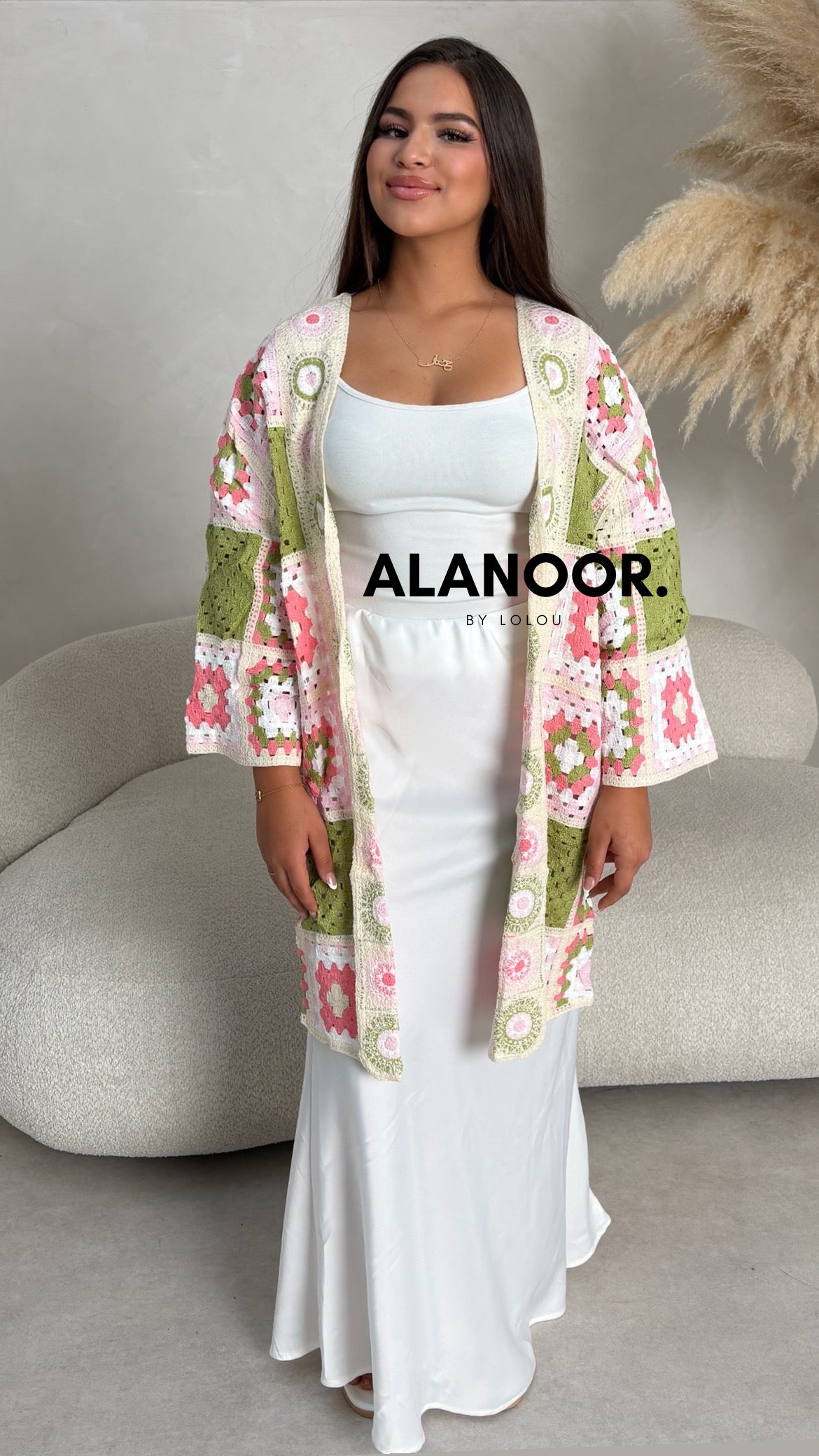 Cardigan largo Crochet en verde Rosa