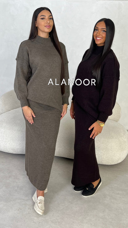 CONJUNTO JERSEY FALDA MARRÓN OSCURO