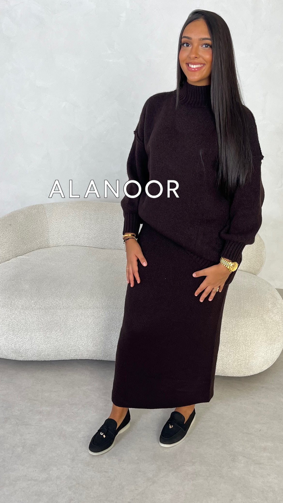 CONJUNTO JERSEY FALDA MARRÓN OSCURO