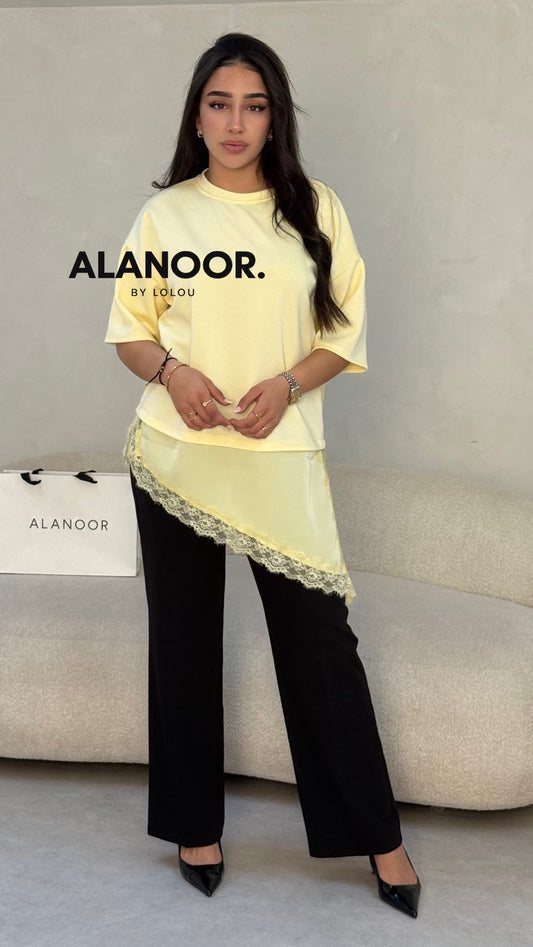 CAMISETA COMBINADA ENCAJE AMARILLO
