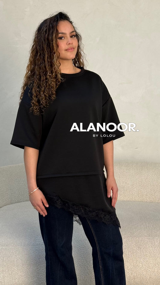 CAMISETA COMBINADA ENCAJE NEGRO