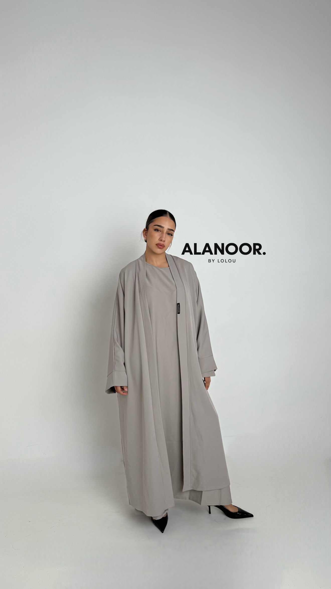 CONJUNTO MASTOUR ABAYA KIMONO GRIS