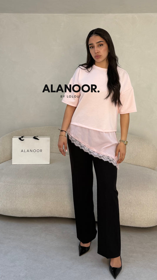 CAMISETA COMBINADA ENCAJE ROSA