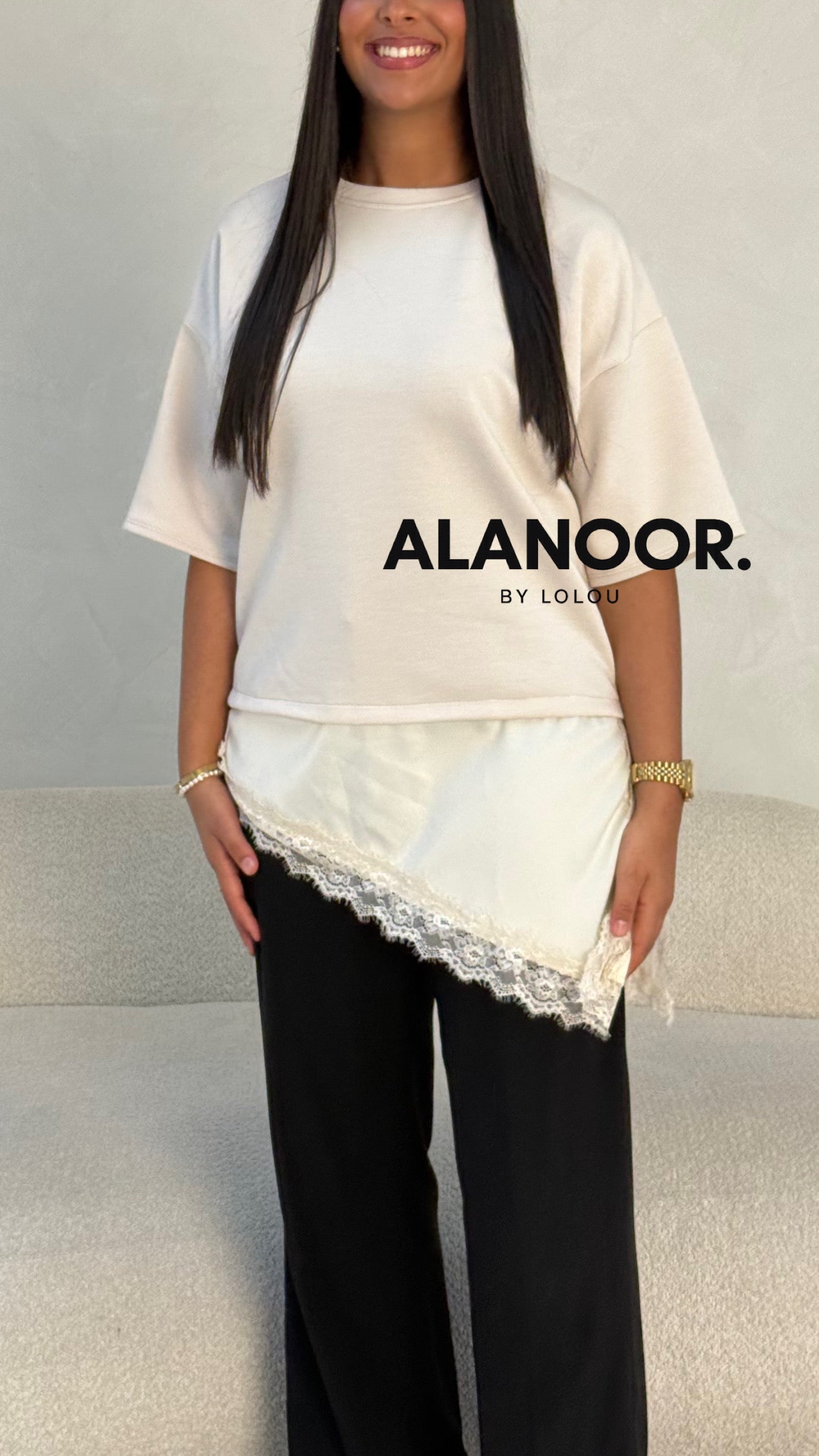 CAMISETA COMBINADA ENCAJE BEIGE