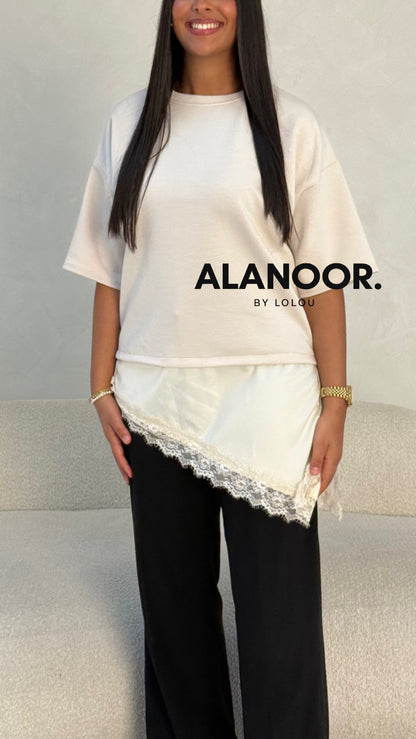 CAMISETA COMBINADA ENCAJE BEIGE