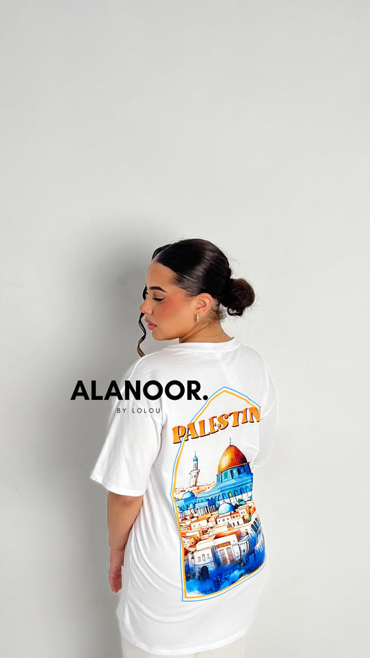 CAMISETA OVERSIZE PALESTINE BLANCA