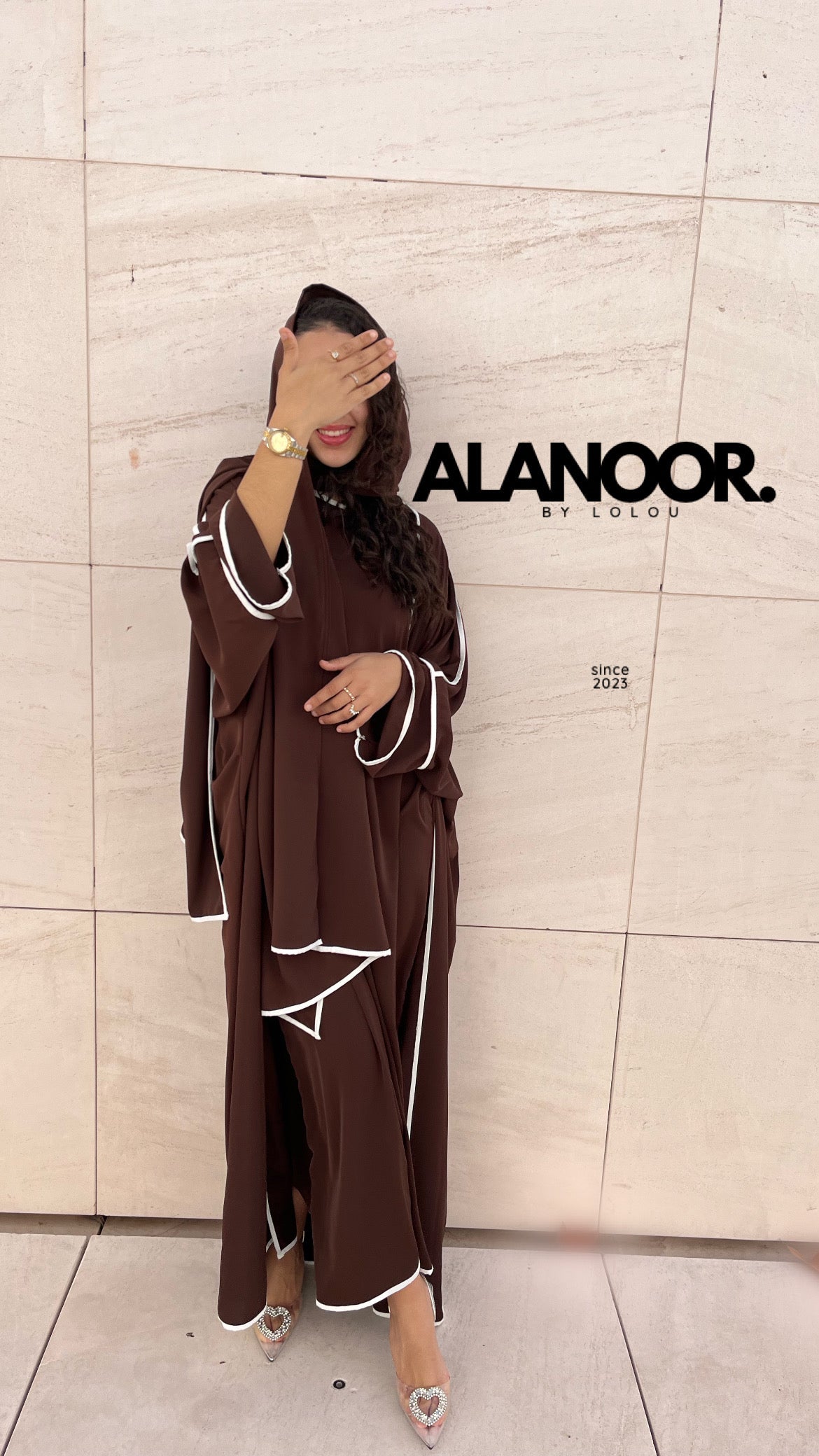 Abaya Raihan 3 piezas Marrón