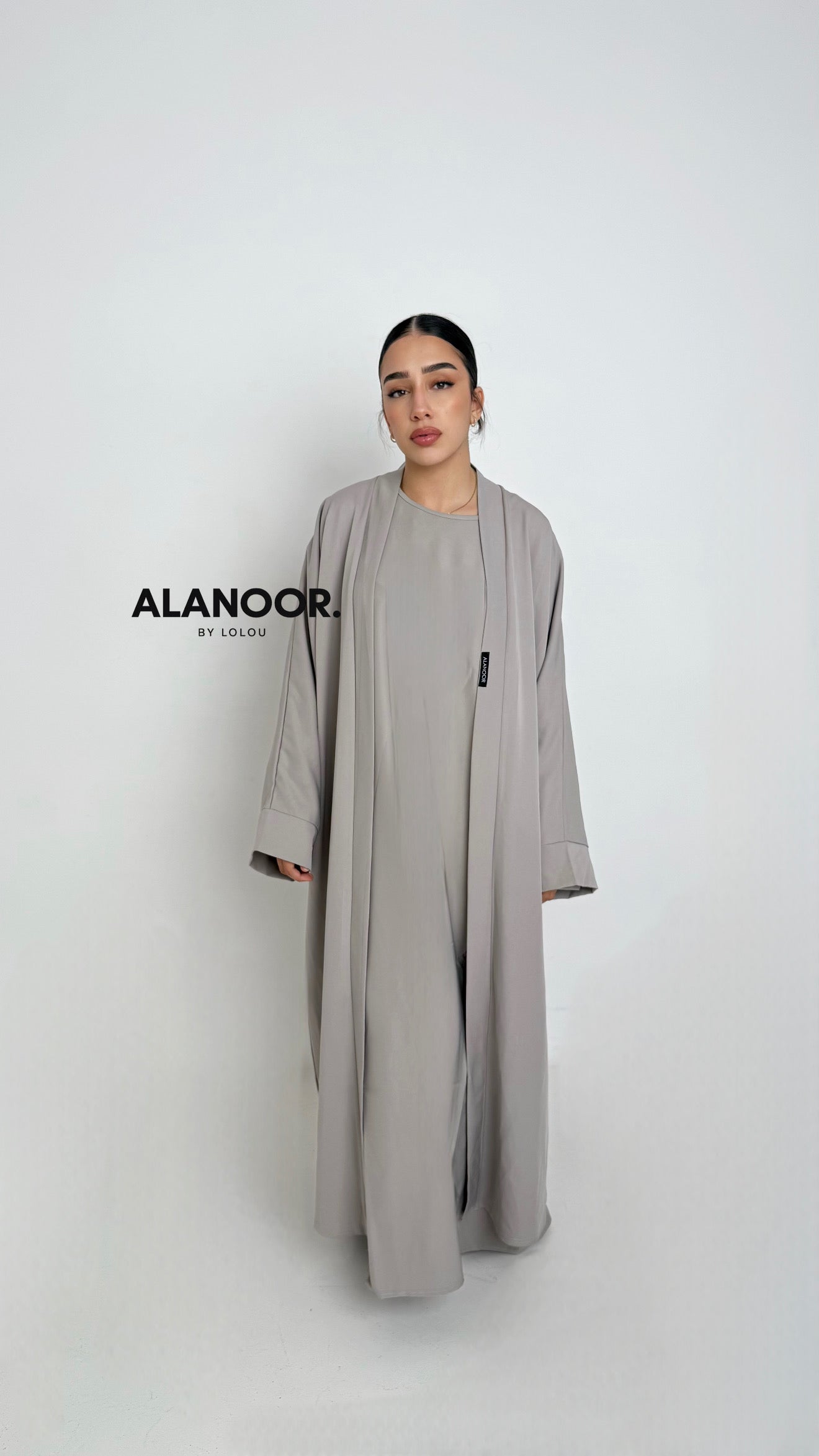CONJUNTO MASTOUR ABAYA KIMONO GRIS