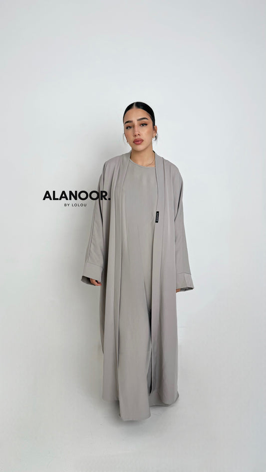 CONJUNTO MASTOUR ABAYA KIMONO GRIS