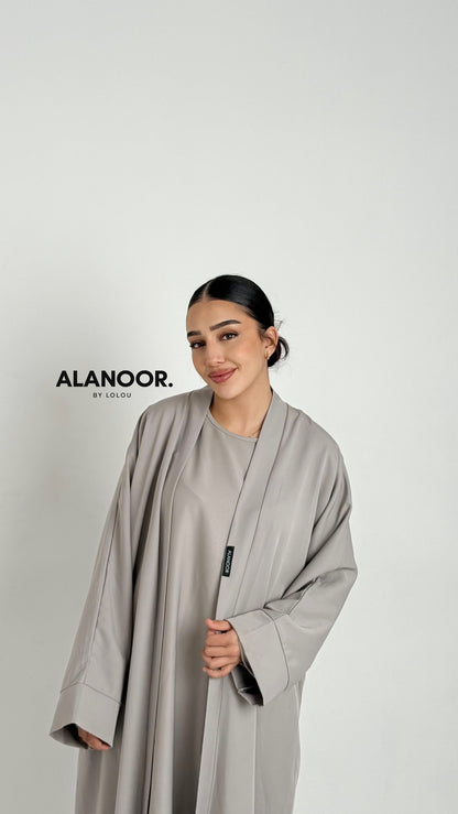 CONJUNTO MASTOUR ABAYA KIMONO GRIS