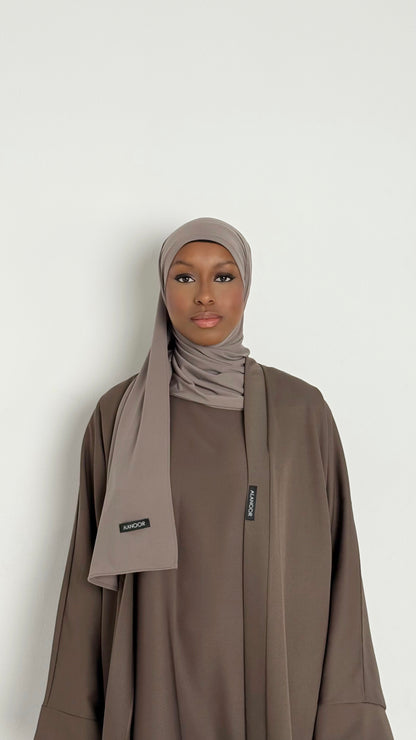 CONJUNTO MASTOUR ABAYA KIMONO MARRÓN